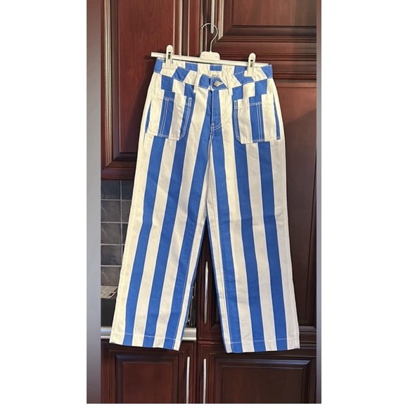 BDG Joey Striped Straight Leg Pants Blue White Wide Crop Sz 28 Urban Out NWT - Picture 6 of 11